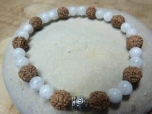 Bracelet Pierre de lune-Rudraksha perles rondes 8-6 mm