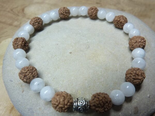 Bracelet Pierre de lune-Rudraksha perles rondes 8-6 mm