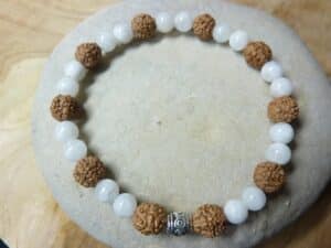 Bracelet Pierre de lune-Rudraksha perles rondes 8-6 mm