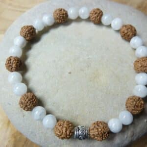 Bracelet Pierre de lune-Rudraksha perles rondes 8-6 mm