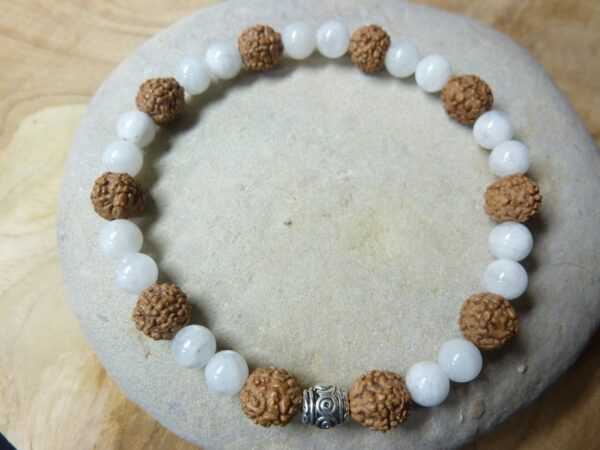Bracelet Pierre de lune-Rudraksha perles rondes 8-6 mm