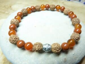 Bracelet Cornaline-Jaspe rouge-Rudraksha perles rondes 8-6 mm