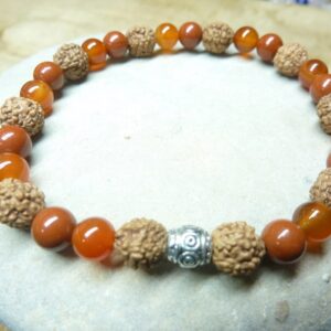 Bracelet Cornaline-Jaspe rouge-Rudraksha perles rondes 8-6 mm