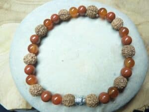 Bracelet Cornaline-Jaspe rouge-Rudraksha perles rondes 8-6 mm