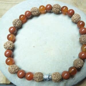 Bracelet Cornaline-Jaspe rouge-Rudraksha perles rondes 8-6 mm