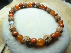 Bracelet Cornaline-Jaspe rouge-Rudraksha perles rondes 8-6 mm