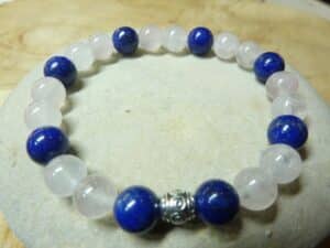 Bracelet Lapis lazuli-Quartz rose - Perles rondes 8 mm