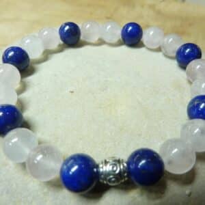 Bracelet Lapis lazuli-Quartz rose - Perles rondes 8 mm