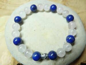 Bracelet Lapis lazuli-Quartz rose - Perles rondes 8 mm