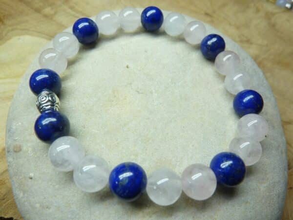 Bracelet Lapis lazuli-Quartz rose - Perles rondes 8 mm