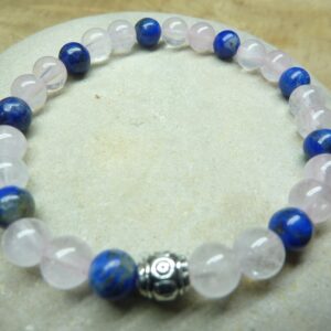 Bracelet Lapis lazuli-Quartz rose - Perles rondes 6 mm