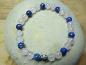 Bracelet Lapis lazuli-Quartz rose - Perles rondes 6 mm