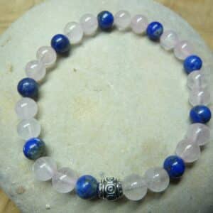 Bracelet Lapis lazuli-Quartz rose - Perles rondes 6 mm