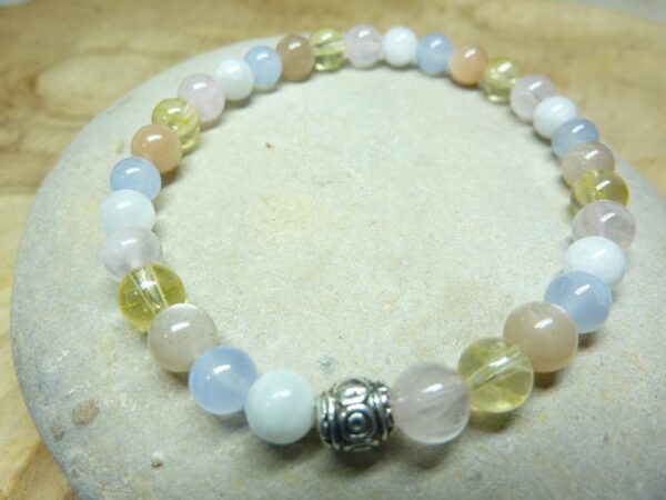 Bracelet Citrine-Quartz rose-Calcédoine bleue-Pierre de lune-pierre de soleil