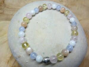 Bracelet Citrine-Quartz rose-Calcédoine bleue-Pierre de lune-pierre de soleil