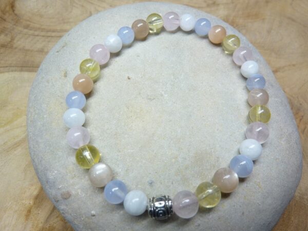 Bracelet Citrine-Quartz rose-Calcédoine bleue-Pierre de lune-pierre de soleil