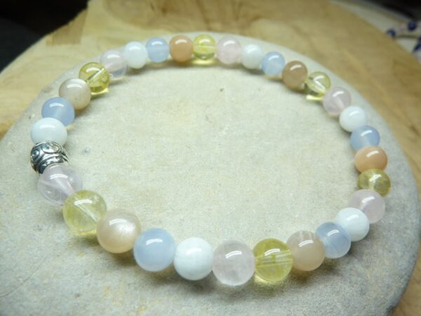 Bracelet Citrine-Quartz rose-Calcédoine bleue-Pierre de lune-pierre de soleil