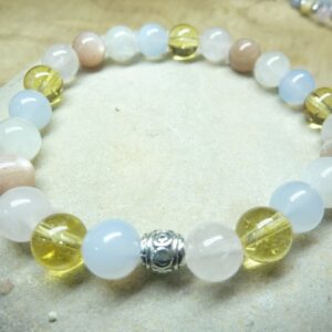 Bracelet Citrine-Quartz rose-Calcédoine bleue-Pierre de lune-pierre de soleil-Perles 8 mm