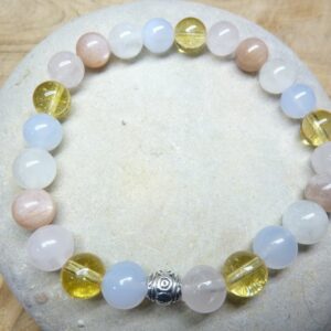 Bracelet Citrine-Quartz rose-Calcédoine bleue-Pierre de lune-pierre de soleil-Perles 8 mm