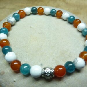 Bracelet Cornaline-Apatite-Howlite - Perles rondes 6 mm