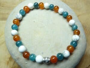Bracelet Cornaline-Apatite-Howlite - Perles rondes 6 mm