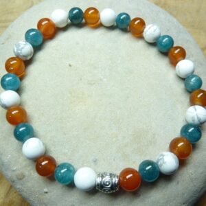 Bracelet Cornaline-Apatite-Howlite - Perles rondes 6 mm