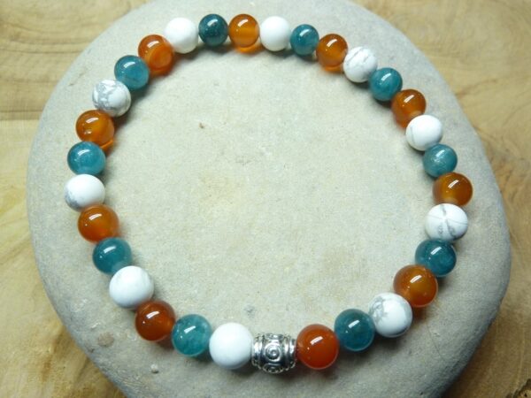 Bracelet Cornaline-Apatite-Howlite - Perles rondes 6 mm
