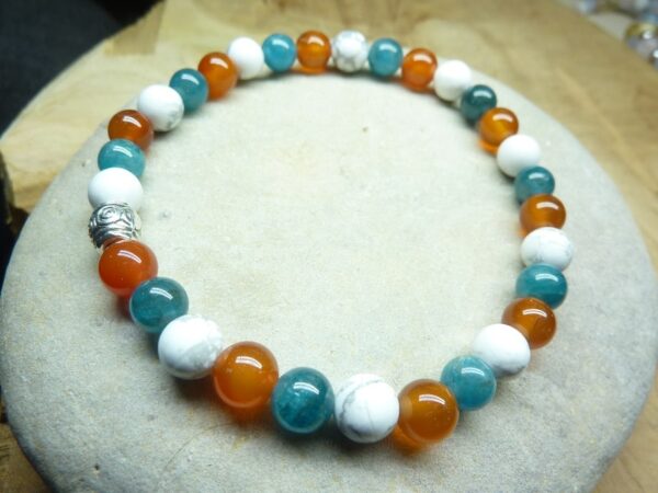 Bracelet Cornaline-Apatite-Howlite - Perles rondes 6 mm