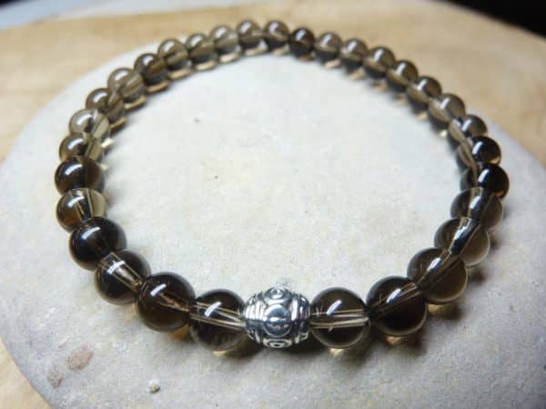 Bracelet Quartz fumé - Perles rondes 6 mm