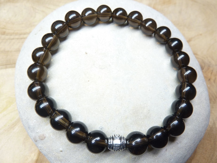 Bracelet Quartz fumé - Perles rondes 8 mm