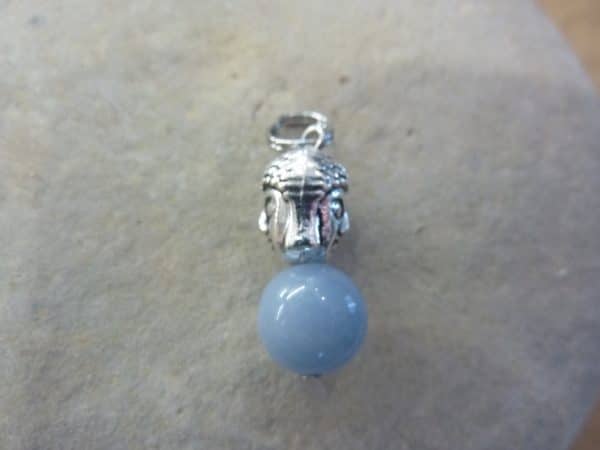 Pendentif Angélite-Bouddha - Perles rondes 10 mm