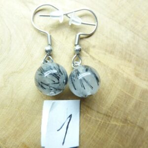 Boucles d'oreilles Quartz tourmaliné - Perles rondes 10 mm