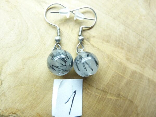 Boucles d'oreilles Quartz tourmaliné - Perles rondes 10 mm