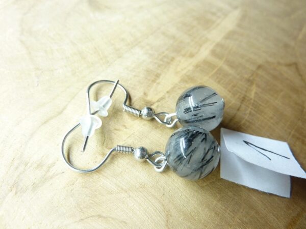 Boucles d'oreilles Quartz tourmaliné - Perles rondes 10 mm