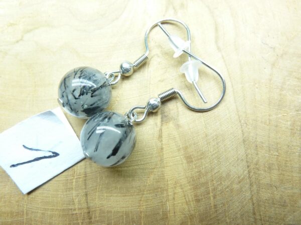 Boucles d'oreilles Quartz tourmaliné - Perles rondes 10 mm