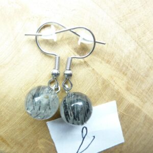 Boucles d'oreilles Quartz tourmaliné - Perles rondes 10 mm ref 2