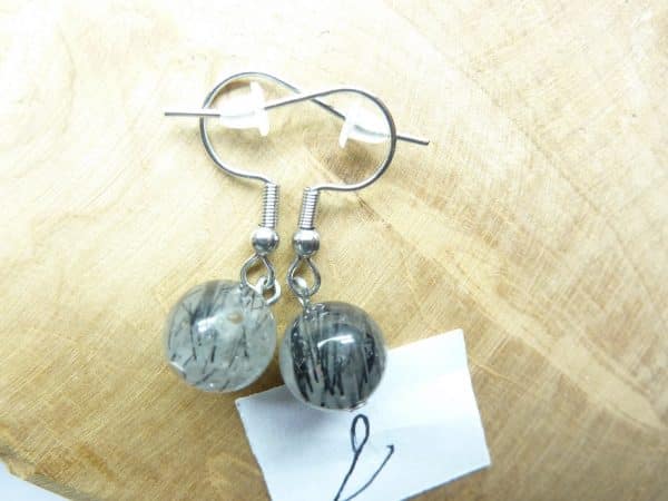 Boucles d'oreilles Quartz tourmaliné - Perles rondes 10 mm ref 2