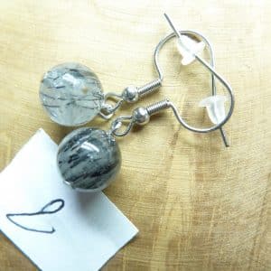Boucles d'oreilles Quartz tourmaliné - Perles rondes 10 mm ref 2