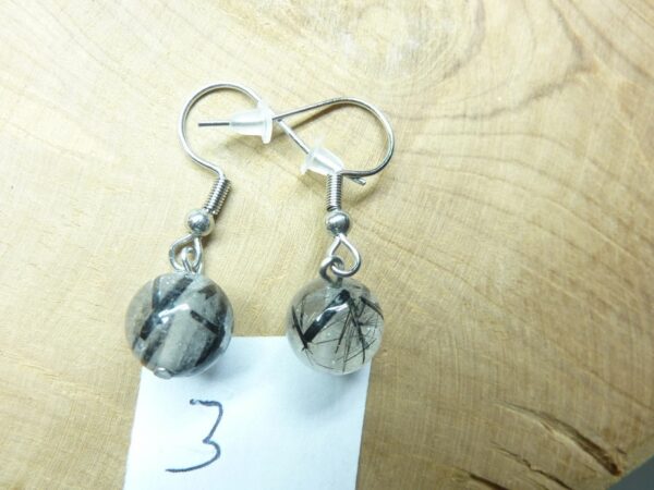 Boucles d'oreilles Quartz tourmaliné - Perles rondes 10 mm ref 3
