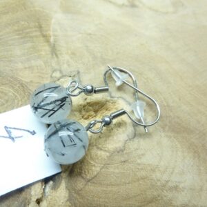 Boucles d'oreilles Quartz tourmaliné - Perles rondes 10 mm ref 4