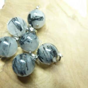 Pendentif Quartz tourmaliné - Perles rondes 12 mm