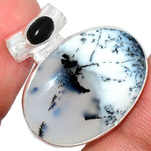 Pendentif Merlinite opale dentritique-Onyx noir Monture argent 925 REF 6855
