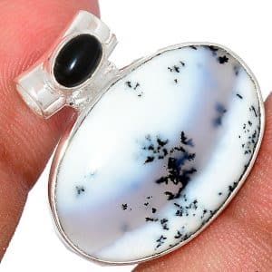 Pendentif Merlinite opale dentritique-Onyx noir Monture argent 925 REF 6856