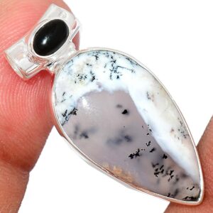 Pendentif Merlinite opale dentritique-Onyx noir Monture argent 925 REF 6857