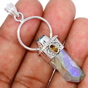Pendentif quartz aqua aura-Citrine monture argent 925 ref 7865