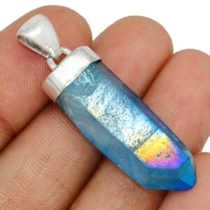 Pendentif quartz aqua aura monture argent 925 ref 8591