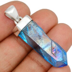 Pendentif quartz aqua aura monture argent 925 ref 8604