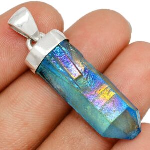 Pendentif quartz aqua aura monture argent 925 ref 8609
