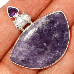 Pendentif Lépidolite-Améthyste monture argent 925 ref 9376