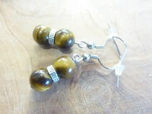 Boucles d'oreilles Oeil de tigre - Perles rondes 8 mm